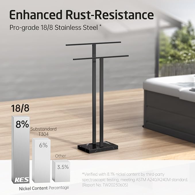 KES Standing Towel Rack with Black Natural Marble Base, 2-Tier Towel Rack Stand - Image 4