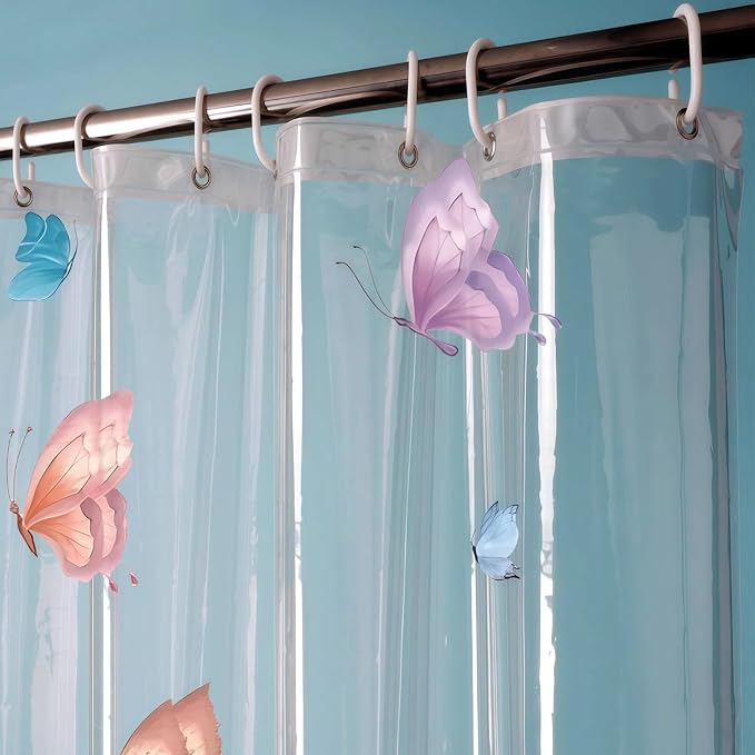Clear Butterfly Shower Curtain Liner, Colorful Plastic Transparent Pretty - Image 3