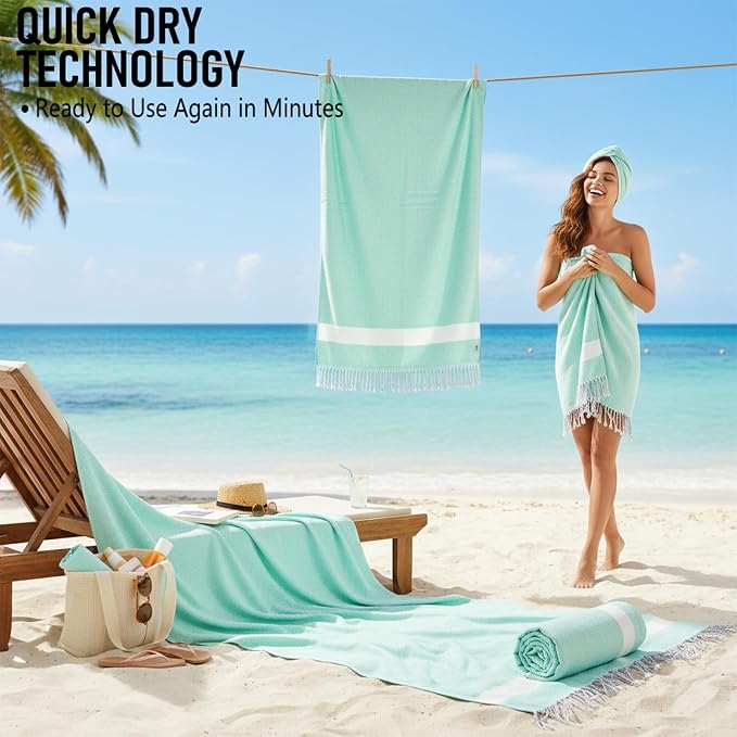 6 Pack Cotton Turkish Beach Towel Lightweight Thin Travel Vacation Essentials - Image 6