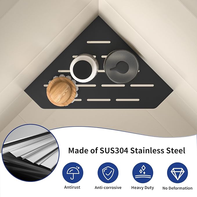 Corner Shower Shelf, 304 Stainless Steel Pentagonal Heavy Duty Floating Corner - Image 4