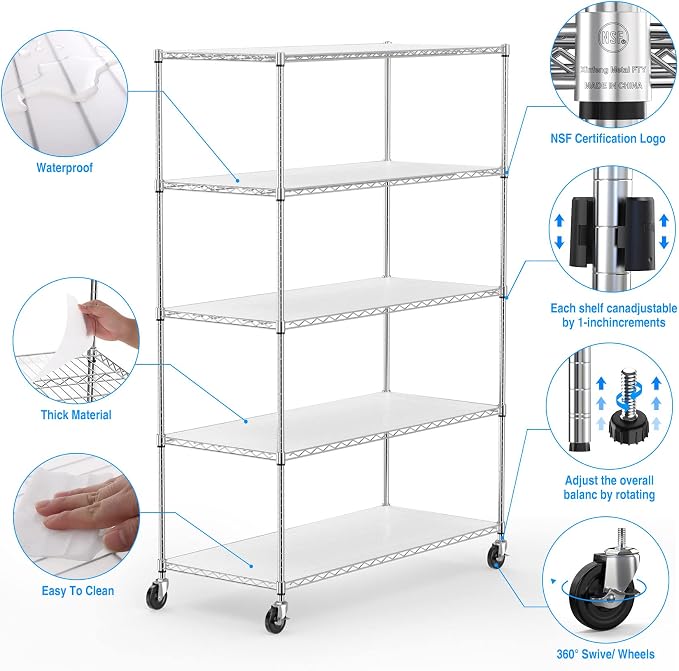 Wire Shelving Unit 5 Tier NSF Metal Shelf, 6000lbs Capacity Heavy Duty - Image 4