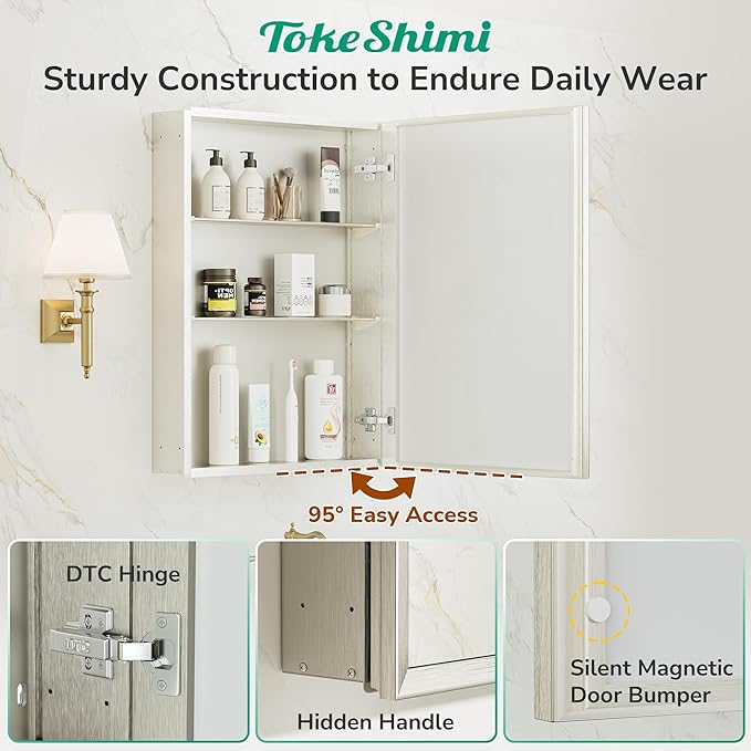 TokeShimi 36 x 24 Nickel Recessed Medicine Cabinet, Assembly Required, Bathroom - Image 7