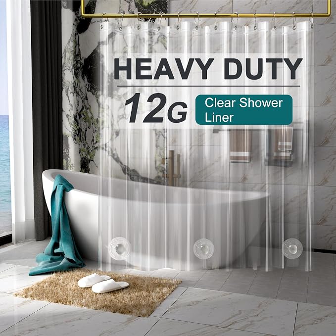 AmazerBath Heavy Duty Shower Curtain Liner 12 Gauge, 72 x 65 Inches Clear by AmazerBath