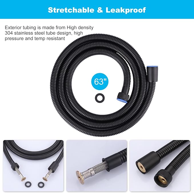 Aleasha Matte Black Finished Shower Hose, 63 Inches SUS 304 Stainless Steel - Image 2