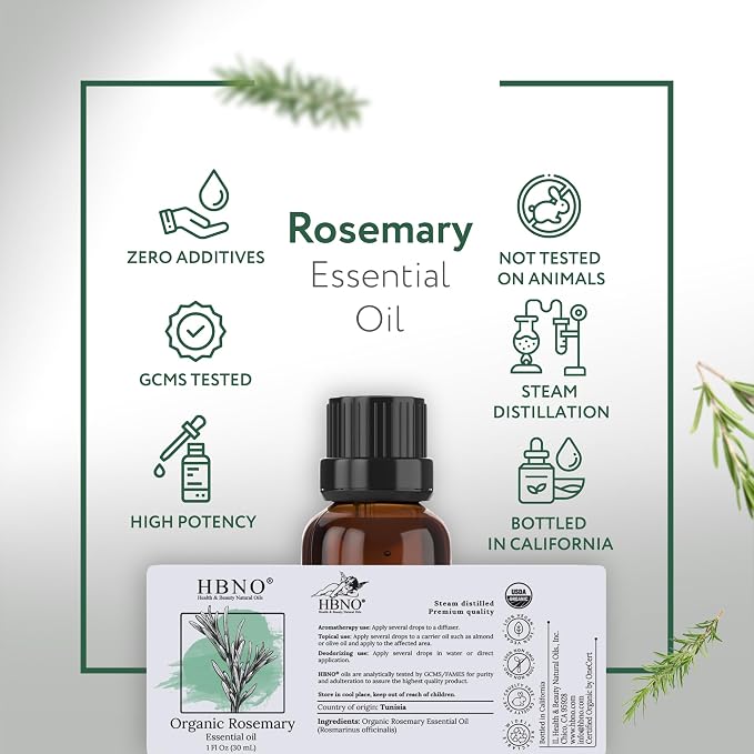 HBNO California Bottled Organic Rosemary Essential Oil 1 fl oz - Image 4