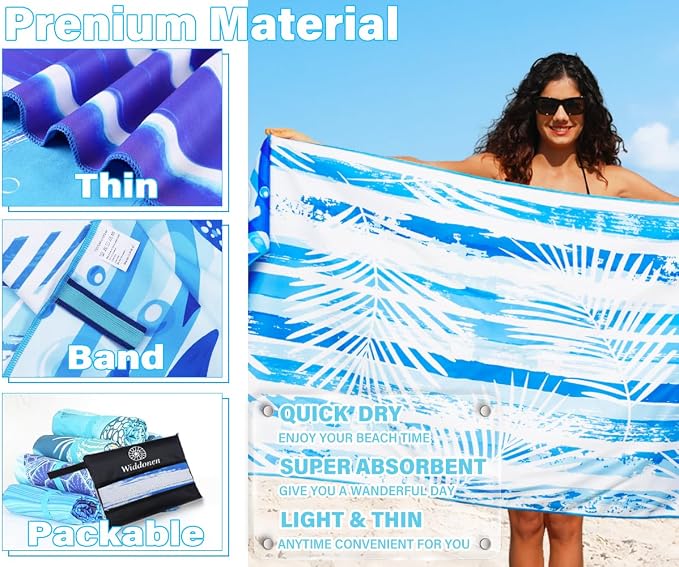 6 Pack Lightweight Thin Microfiber Beach Towel Sand Free Quick Dry Absorbent - Image 4