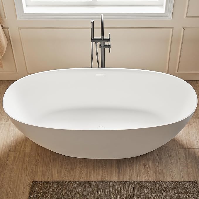 Cpingao 71" Stone Resin Freestanding Bathtub, Contemporary Oval Stand Alone - Image 9