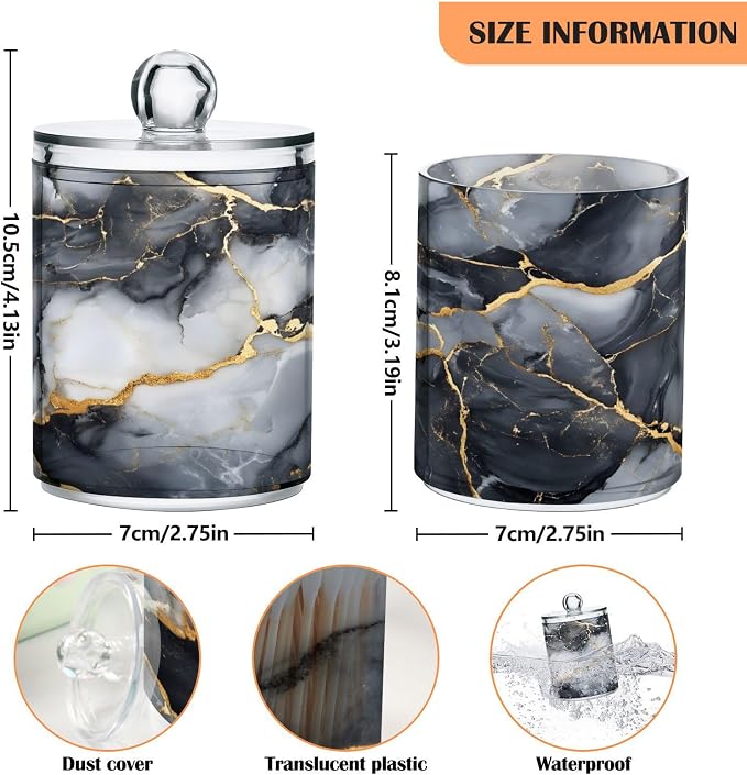 MNSRUU 4 Pack Qtip Holder Organizer Dispenser Abstract Black White Gold Marble - Image 2
