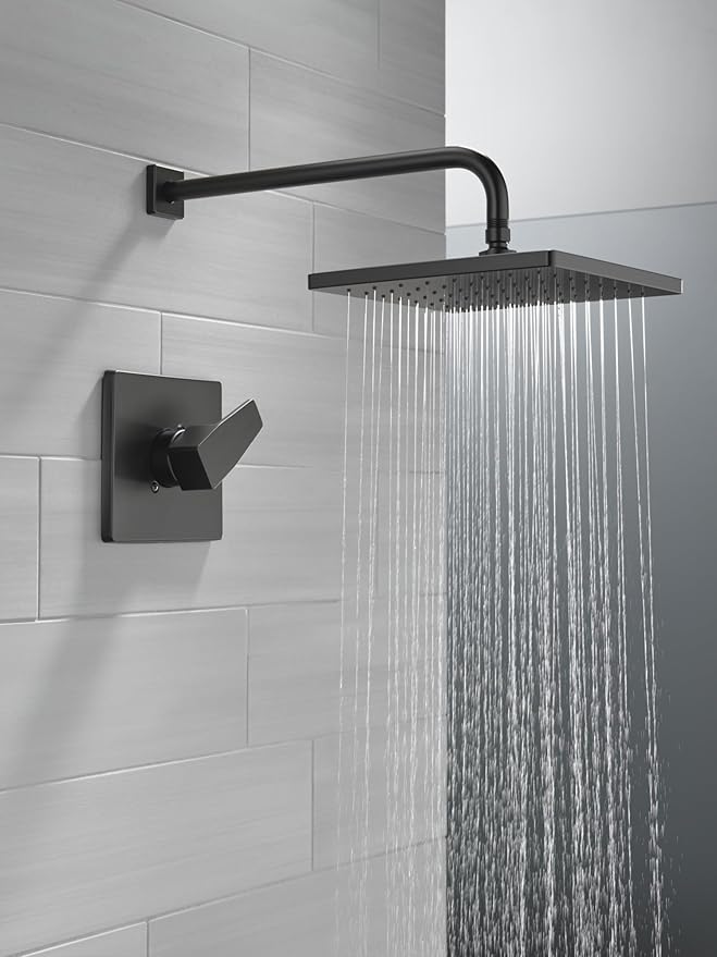 Delta Modern 14 Series Square Rain Shower Faucet Set, Matte Black Shower Head - Image 2