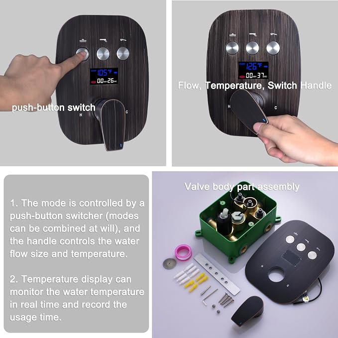 Oil Rubbed Bronze Shower System Digital Display Shower Set - Image 4