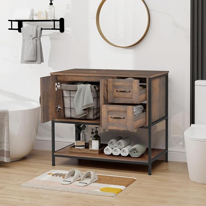 YOURLITE Bathroom Vanity, Dark Brown Modern Wood Washroom Cabinet - Image 7