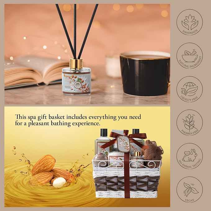Coconut Almond spa kit, Bath and Body Gift Basket Christmas Gifts - Image 3