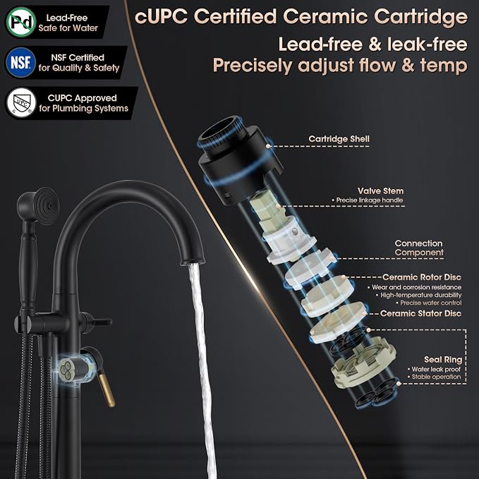 Freestanding Bathtub Faucet Black & Rose Gold Tub Filler High Flow - Image 5
