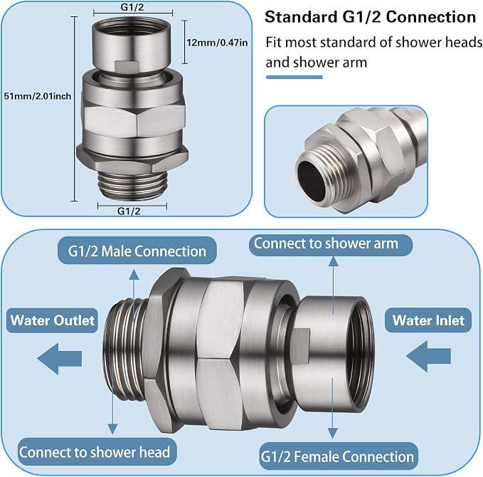 Shower Connector Ball Joint Shower Head Swivel Ball Adapter，Solid Brass - Image 3