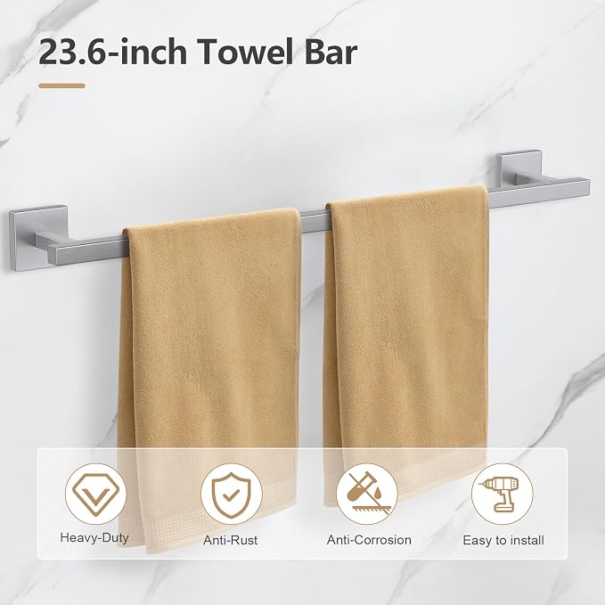 TQKAG 7-Pieces Brushed Nickel Bathroom Hardware Accessories Set 23.6" SUS304 - Image 2