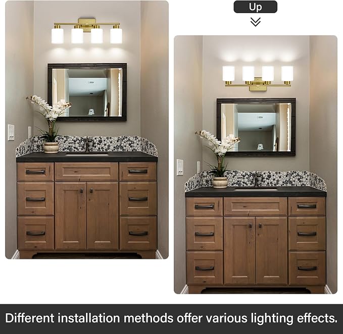 Brushed Gold Bathroom Light Fixtures, 4-Light Modern Vanity Light Over Mirror - Image 5