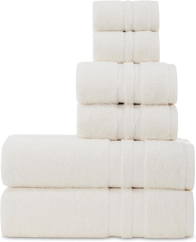 Premium 6 Piece Towel Set, 2 Bath Towel, 2 Hand Towels, 2 Washcloths, 100% by CottonFineBathTowels