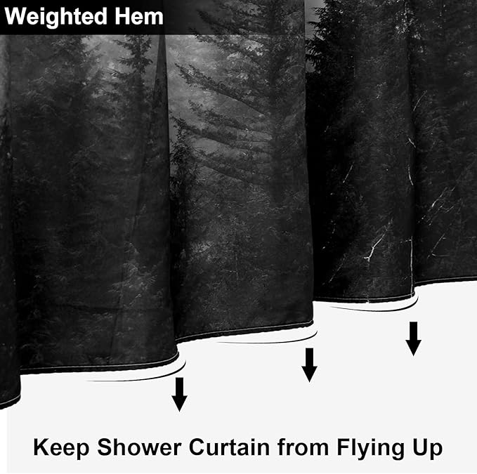 ORTIGIA Black and White Misty Forest Shower Curtain - Image 6
