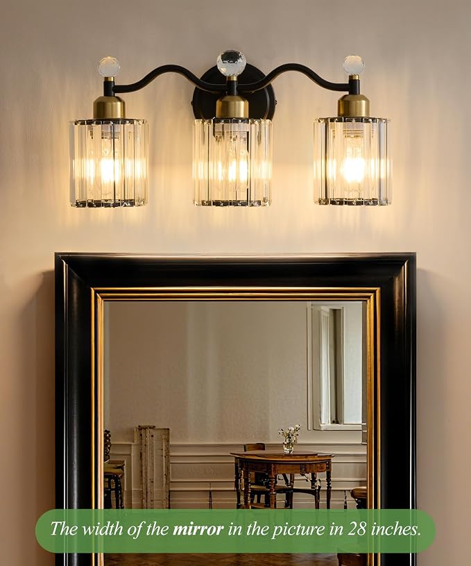Modern Crystal Bathroom Vanity Light, Balck and Gold 3-Lights Bathroom Light - Image 7