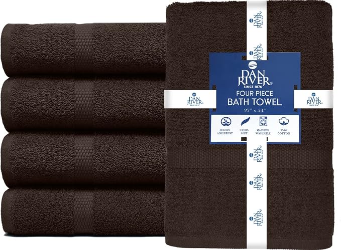 DAN RIVER Bath Towels Set of 4, 27 x 54 Inches, 100% Cotton, Larger & Lighter - Image 3