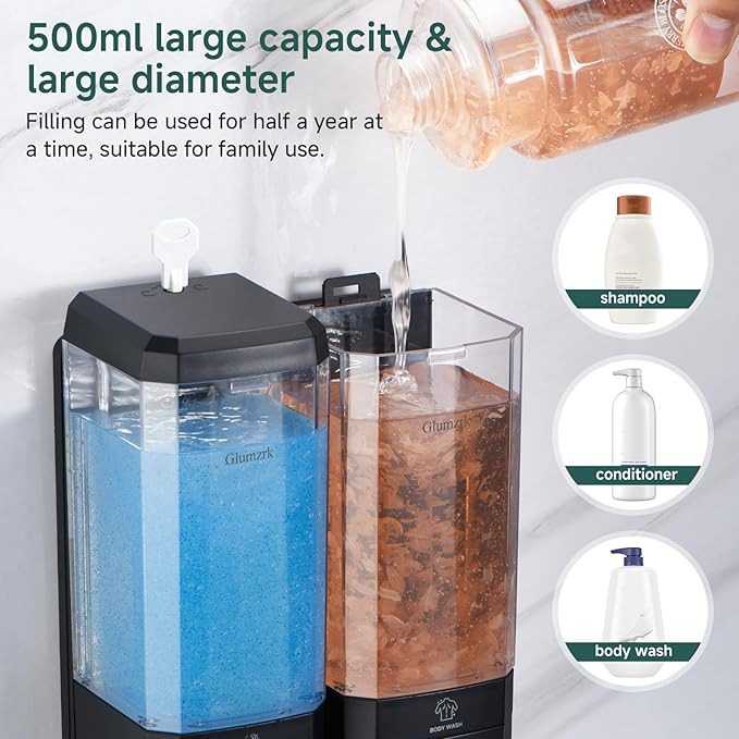 Shampoo and Conditioner Dispenser Wall Mounted No Drill, Shower Soap Dispenser - Image 4