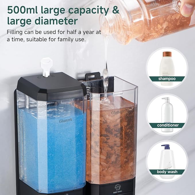 Shampoo and Conditioner Dispenser 2 Chamber No Drill Shampoo Dispenser - Image 4