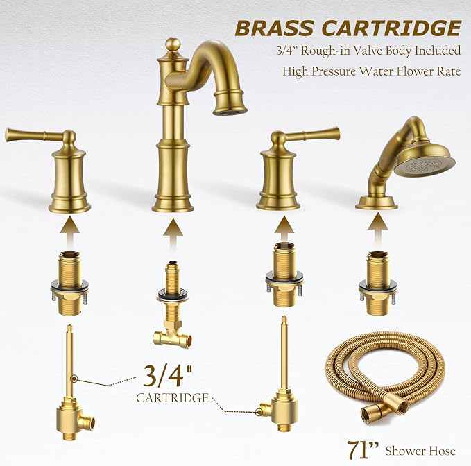 Roman Bathtub Faucet Set With Hand Shower 4 Hole Deck Mount Tub Filler With - Image 4