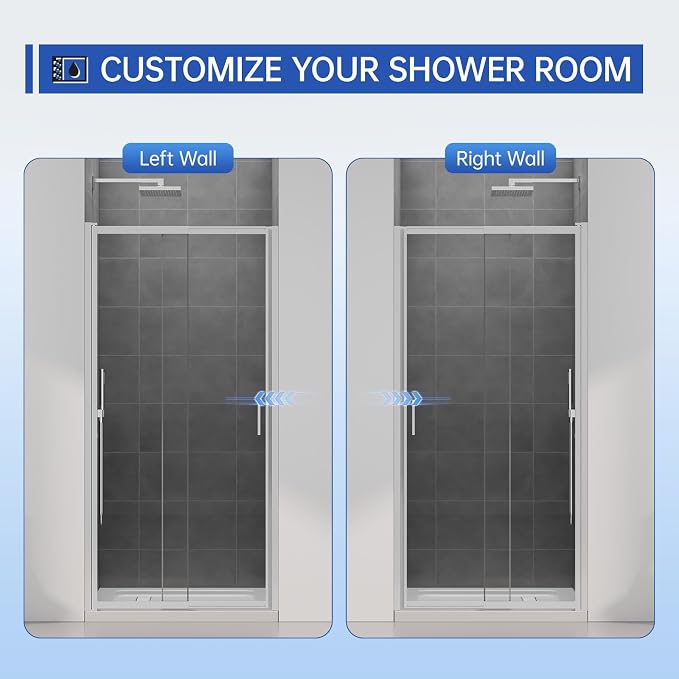 34-37" W x 72" H Pivot Swing Glass Shower Doors, 180° Rotating Retractable - Image 8