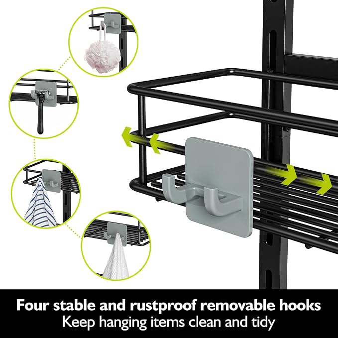 Orimade Over the Door Shower Caddy Adjustable 5 Tier Black, Bathroom Hanging - Image 6