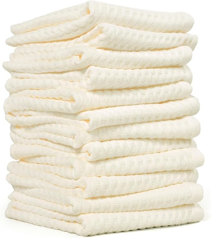 Cleanbear Wash Cloths 12 Pack, Cream Washcloths Set, 100% Cotton Waffle Weave – by Cleanbear