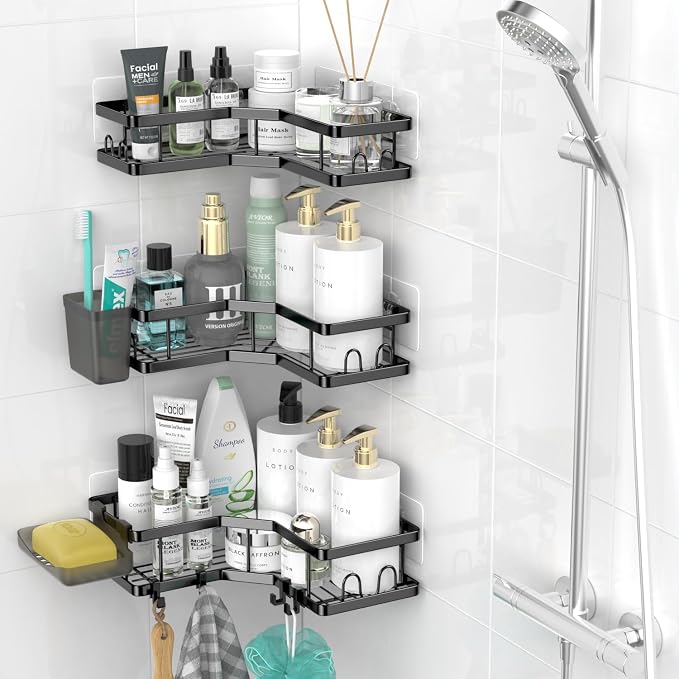 Corner Shower Caddy Bathroom Organizer Adhesive Shower Rack Bathtub Shelves by AKTECKE