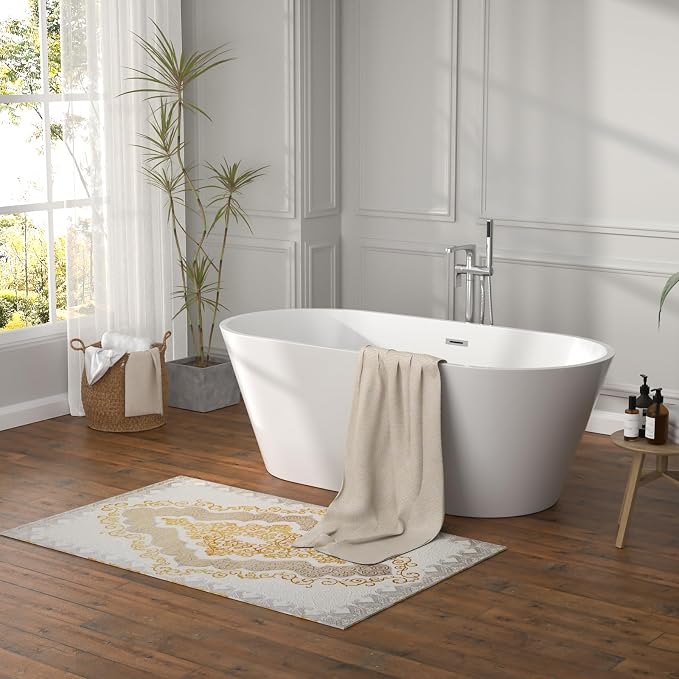 63 Inch Freestanding Bathtub White Acrylic Roll Top Soaking Tub - Image 5