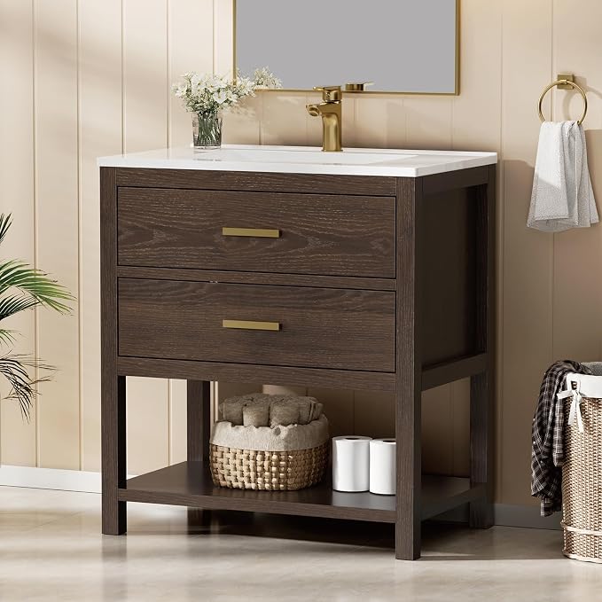 30 Inch Bathroom Vanity with Sink, Cabinet Sink Farmhouse Style with Drawers & - Image 2
