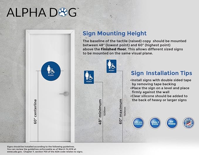 ALPHA DOG ADA SIGNS Bathroom Bundle: Men's Women's Restroom Signs, ADA - Image 5