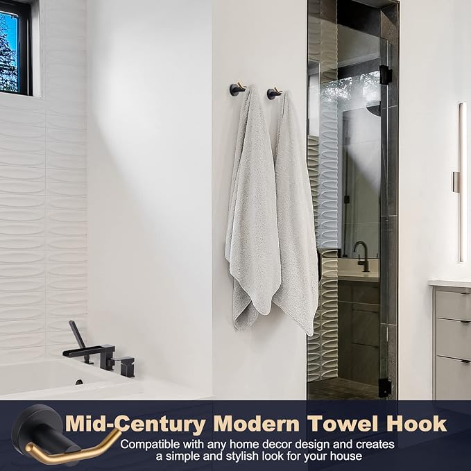 ARCORA Towel Hooks Black and Gold, SUS 304 Stainless Steel Wall Hooks, Heavy - Image 3