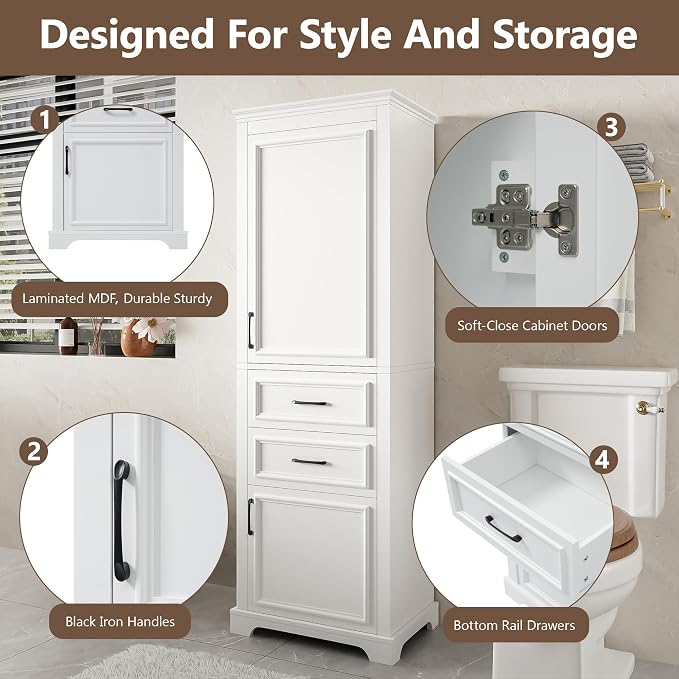 71" Tall Storage Cabinet with Drawers and Soft Closing Doors, Modern Wood - Image 5