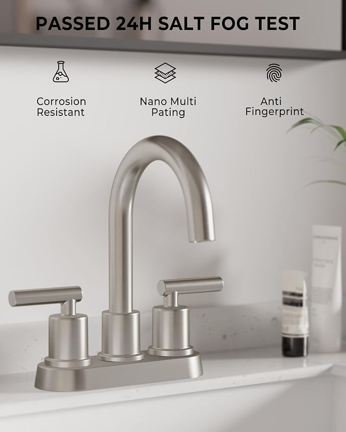 VXV Bathroom Sink Faucet 4 Inch 2 Handle Centerset Modern 360 Rotating Brushed - Image 3