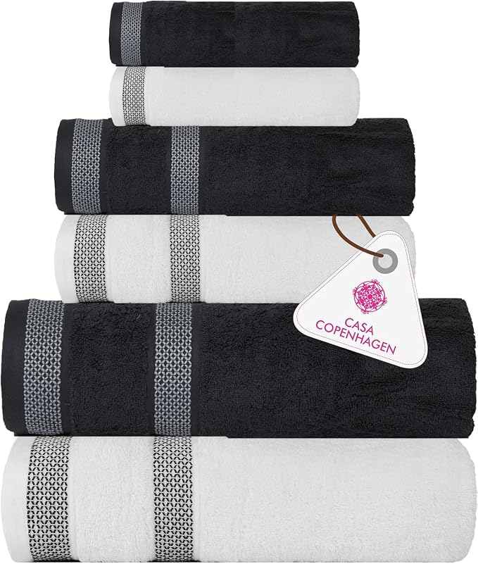 CASA COPENHAGEN® Solitaire Mix 6 Pieces Towel Set- White + Pine Grey, 600 GSM by CASACOPENHAGEN