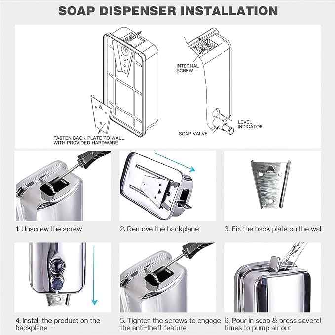 Commercial Soap Dispenser Stainless Steel Wall Mount - Image 5