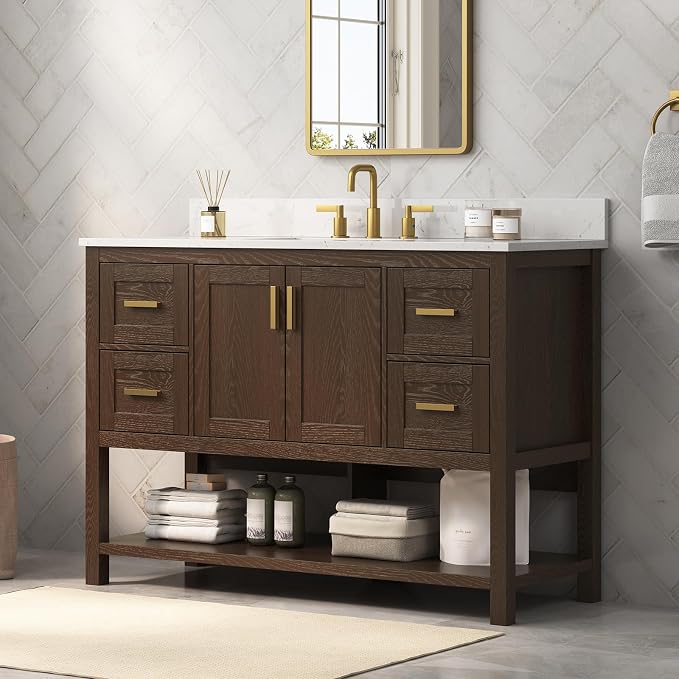 48 Inch Bathroom Vanity with Sink, Farmhouse Storage Cabinet with Drawers & - Image 3