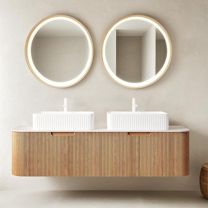 60 Inch Bathroom Vanity with Double Sink, Floating Bathroom Cabinet with White by Unknown
