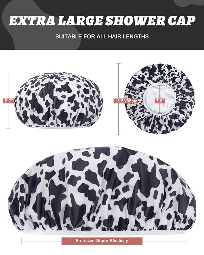Auban Shower Cap, Shower Cap for Women Terry Cloth Lined EVA Exterior Reusable - Image 2