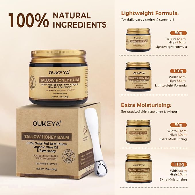 OUKEYA Beef Tallow for Face Nourishing Tallow & Honey Cream for Deep Hydration - Image 9