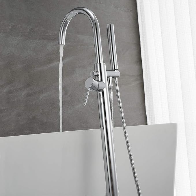 Freestanding Tub Filler Bathtub Faucet Chrome Single Handle Floor Mounted - Image 5