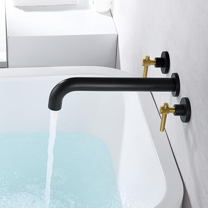 SUMERAIN Wall Mount Bathtub Faucet Set Long Spout Tub Filler High Flow Rate - Image 5