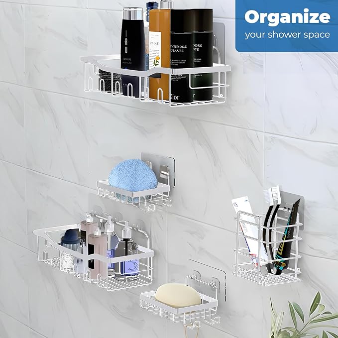Fab Glass and Mirror 5-Pack Shower Caddy, Chrome- Shower Organizer & Shelves - Image 2