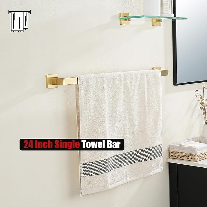 JQK Gold Towel Bar, Rounded Edges 26.41 Inch Towel Rack, 304 Stainless Steel - Image 7