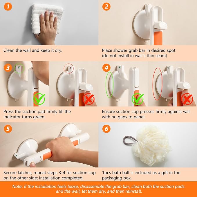 Grab Bar for Bathtubs and Showers, Zynuhmo 12'' Suction Safety Grab Bar - Image 4