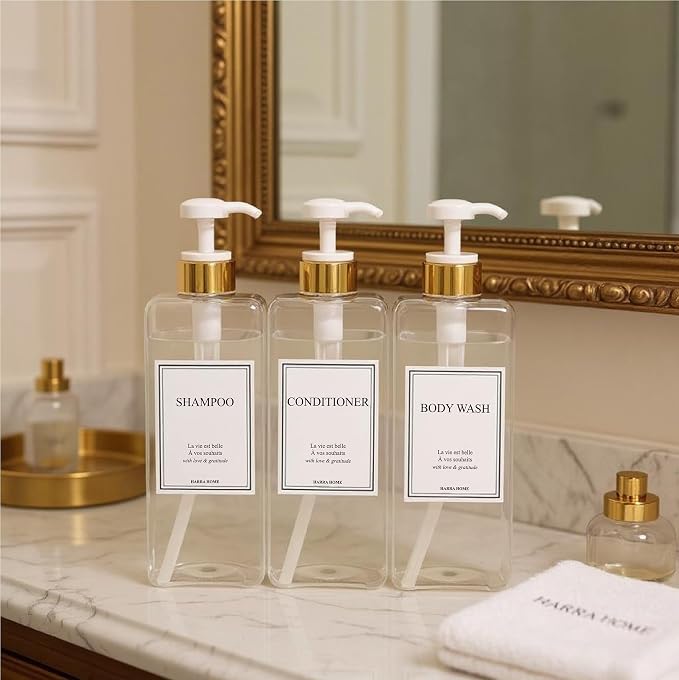 Modern Gold Design Shampoo and Conditioner Dispenser, Large 27oz Shower Soap - Image 7