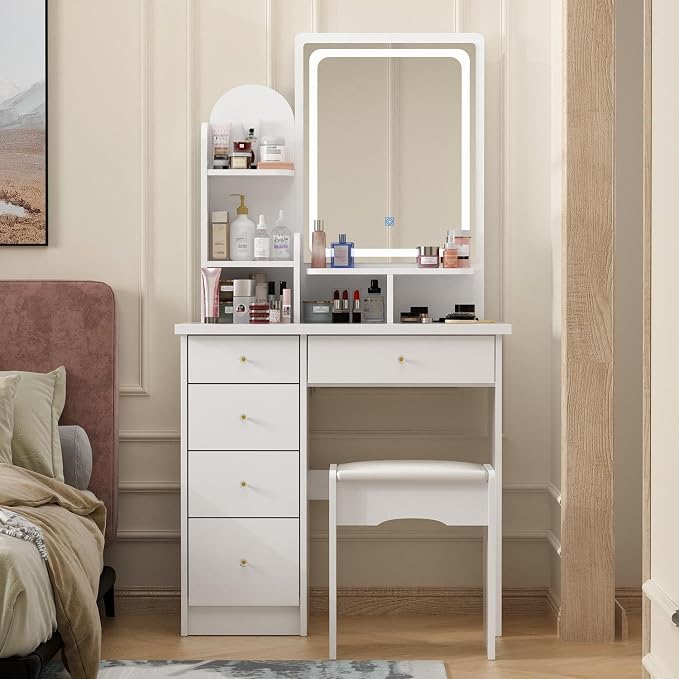 FUFU&GAGA Vanity Set with Rectangular Mirror, Makeup Vanity Dressing Table with by FUFUGAGA